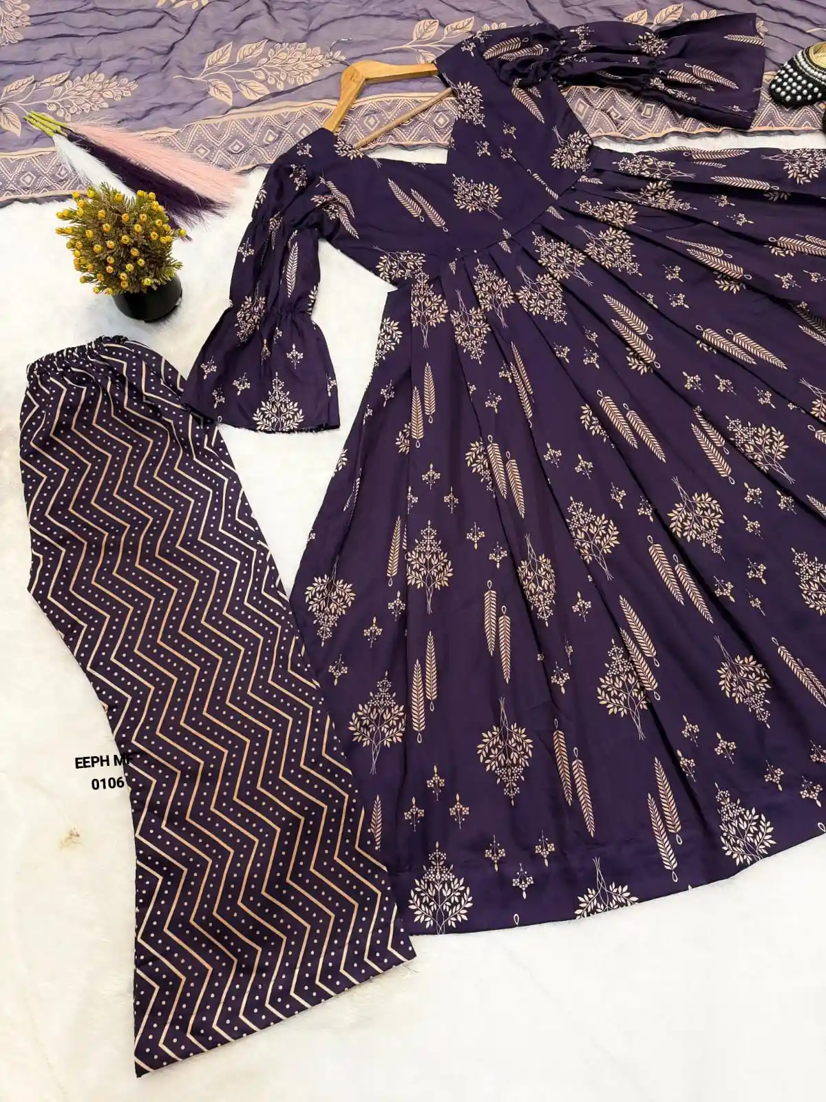 Anarkali Salwar Maslin Cotton With Digital Print Work Fully Sleevs Set